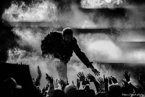 (Trent Nelson  |  The Salt Lake Tribune) Post Malone performs at the NBA All-Star game in Salt Lake City on Sunday, Feb. 19, 2023.