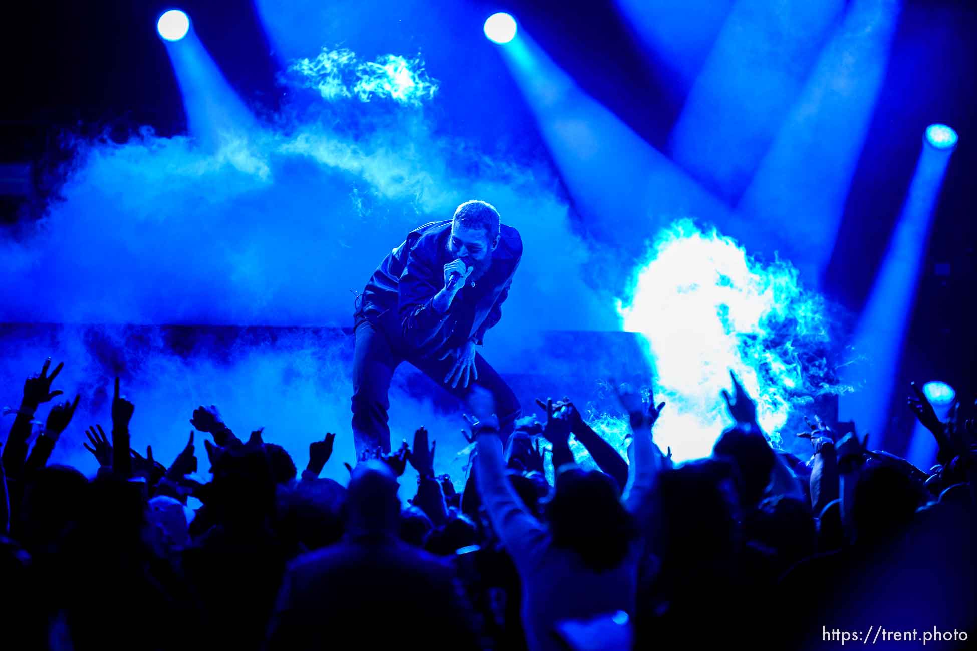 (Trent Nelson  |  The Salt Lake Tribune) Post Malone performs at the NBA All-Star game in Salt Lake City on Sunday, Feb. 19, 2023.