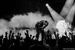 (Trent Nelson  |  The Salt Lake Tribune) Post Malone performs at the NBA All-Star game in Salt Lake City on Sunday, Feb. 19, 2023.