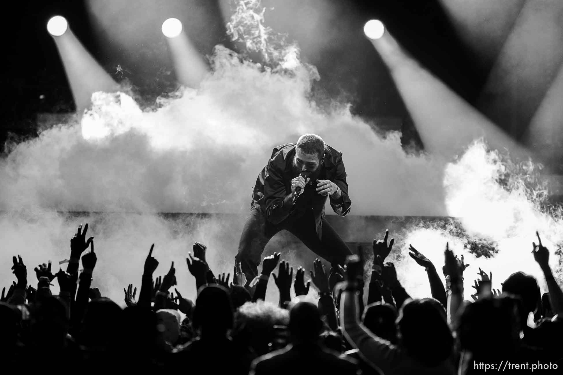 (Trent Nelson  |  The Salt Lake Tribune) Post Malone performs at the NBA All-Star game in Salt Lake City on Sunday, Feb. 19, 2023.