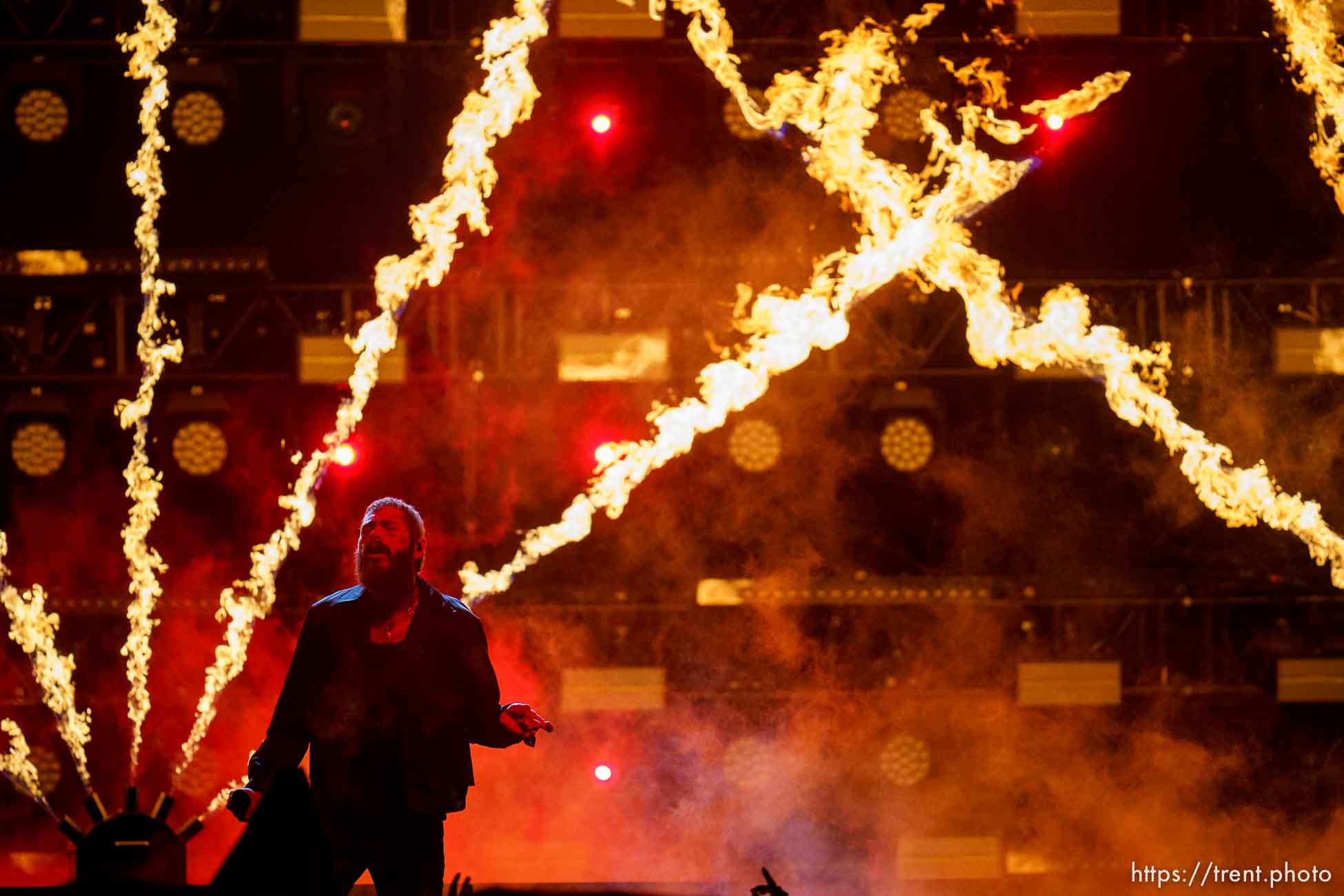 (Trent Nelson  |  The Salt Lake Tribune) Post Malone performs at the NBA All-Star game in Salt Lake City on Sunday, Feb. 19, 2023.