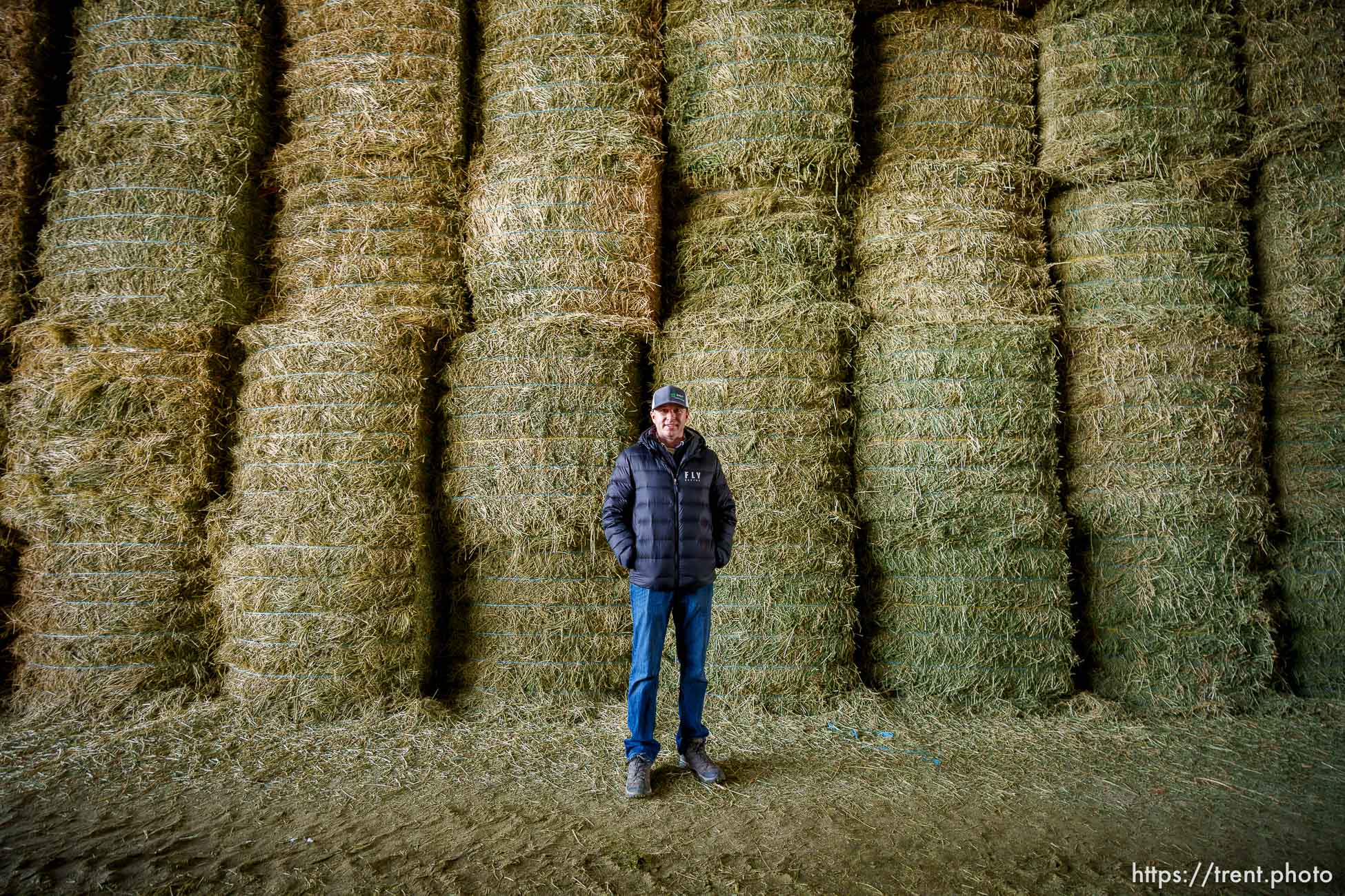 (Trent Nelson  |  The Salt Lake Tribune) Keith Bailey in a barn filled with alfalfa at Bailey Farms in Ephraim on Thursday, March 2, 2023.