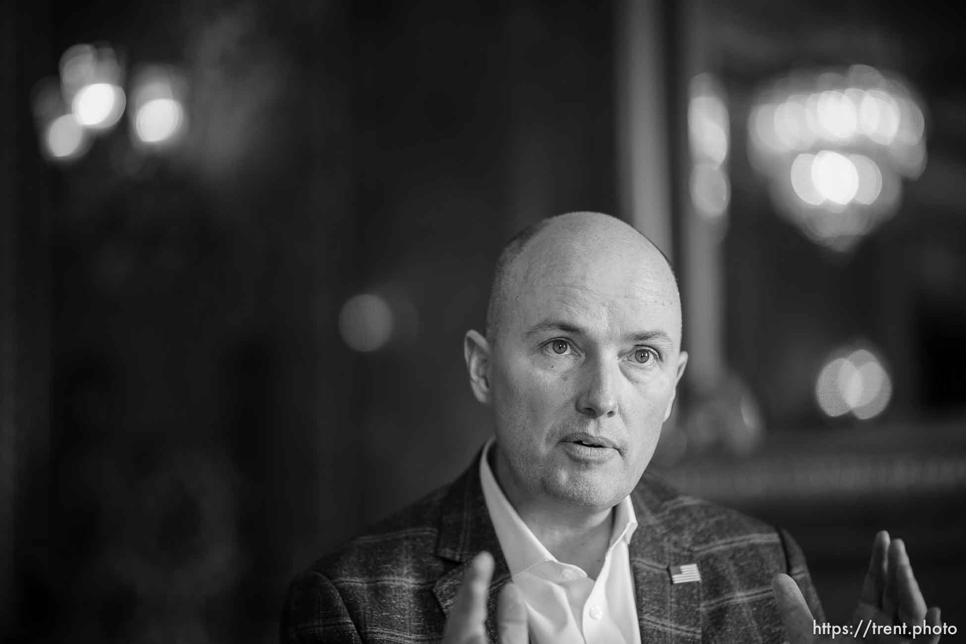 (Trent Nelson  |  The Salt Lake Tribune) Gov. Spencer Cox talks in Salt Lake City on the last day of the legislative session, Friday, March 3, 2023.