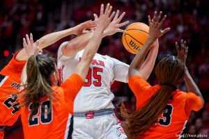 (Trent Nelson  |  The Salt Lake Tribune) Utah Utes forward Alissa Pili (35) as Utah hosts Princeton, NCAA basketball in Salt Lake City on Sunday, March 19, 2023.