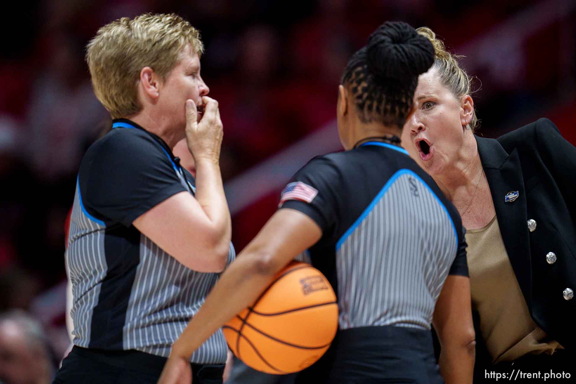 (Trent Nelson  |  The Salt Lake Tribune) Utah Utes head coach Lynne Roberts  as Utah hosts Princeton, NCAA basketball in Salt Lake City on Sunday, March 19, 2023.