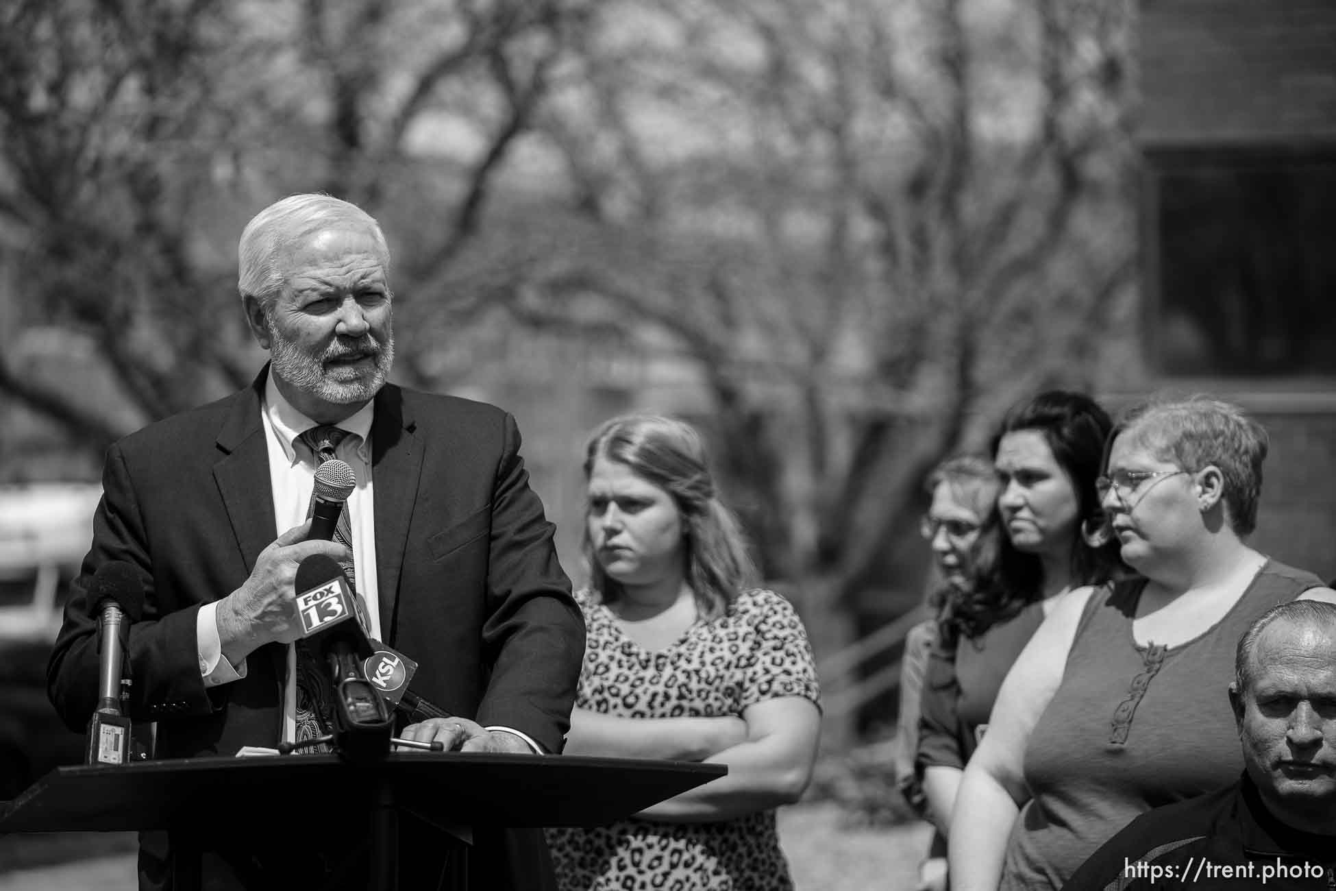 (Trent Nelson  |  The Salt Lake Tribune) Roger Hoole at a news conference to draw attention to missing FLDS children, in Cedar City on Monday, April 17, 2023.