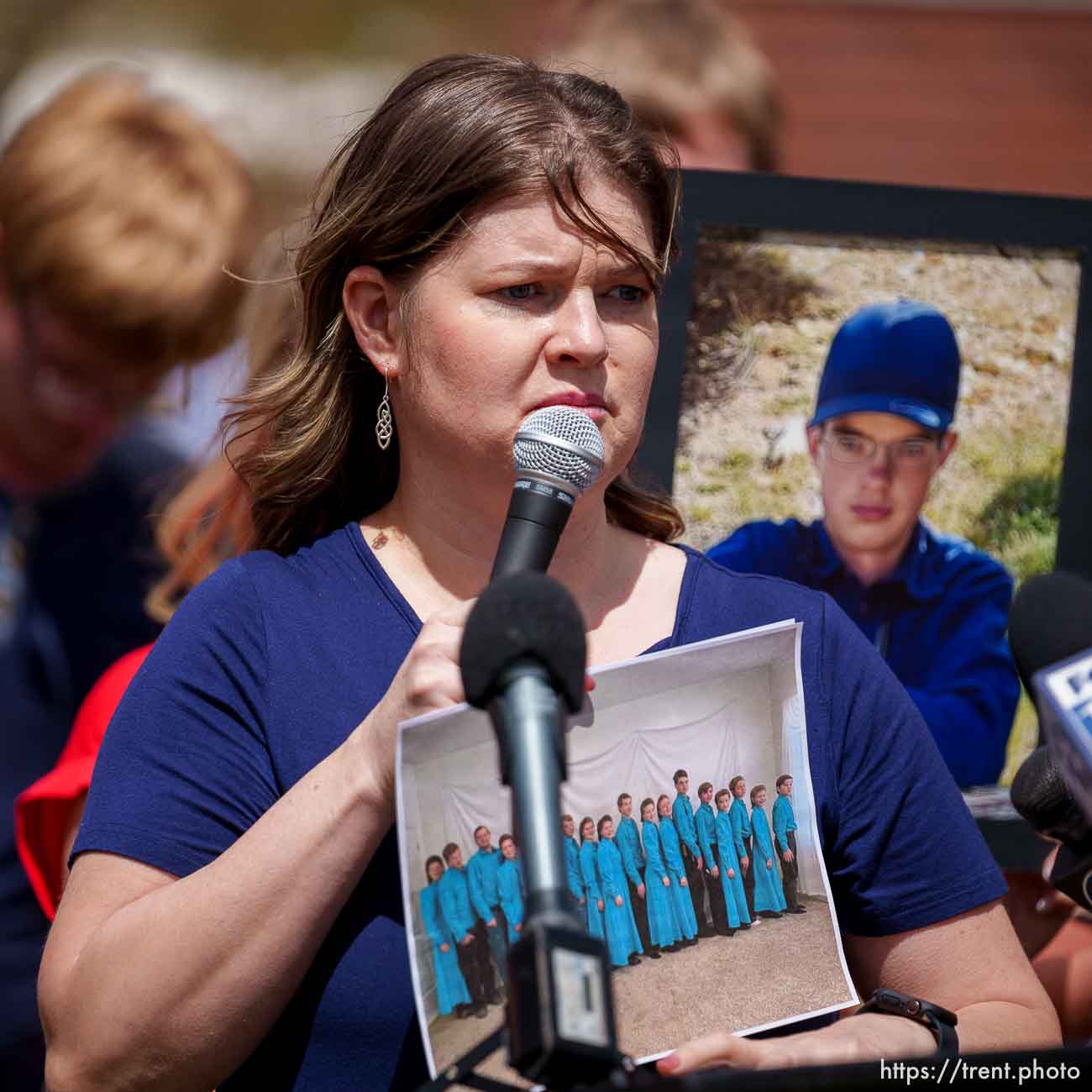 (Trent Nelson  |  The Salt Lake Tribune) Lorraine Jessop speaks about her three missing children at a news conference to draw attention to missing FLDS children in Cedar City on Monday, April 17, 2023.