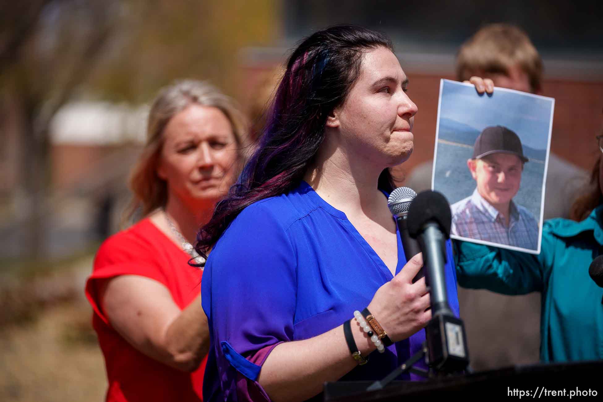 (Trent Nelson  |  The Salt Lake Tribune) Sarah Johnson at a news conference to draw attention to missing FLDS children, in Cedar City on Monday, April 17, 2023.