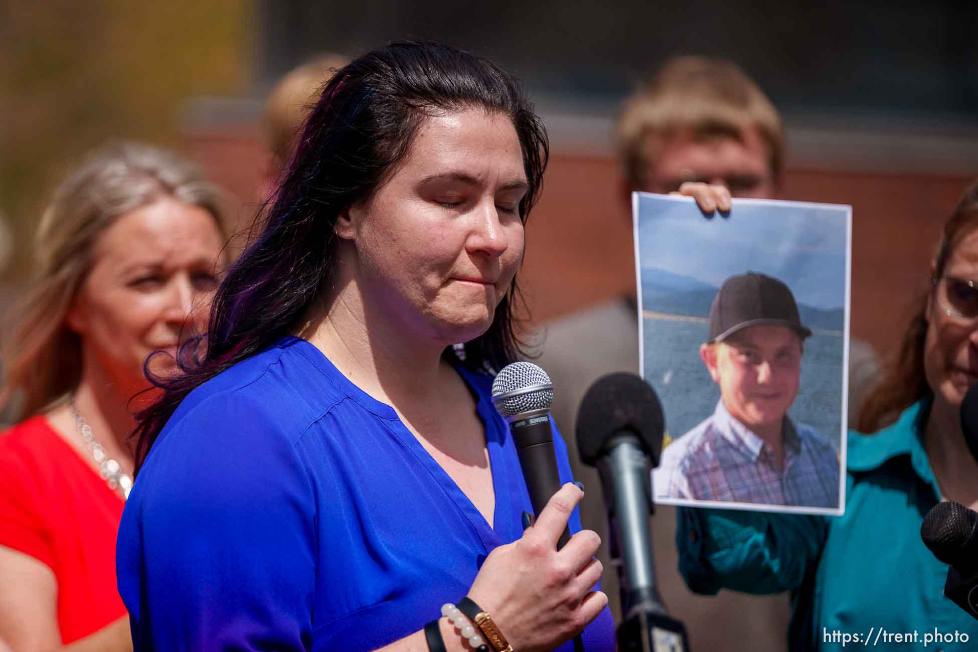 (Trent Nelson  |  The Salt Lake Tribune) Sarah Johnson at a news conference to draw attention to missing FLDS children, in Cedar City on Monday, April 17, 2023.