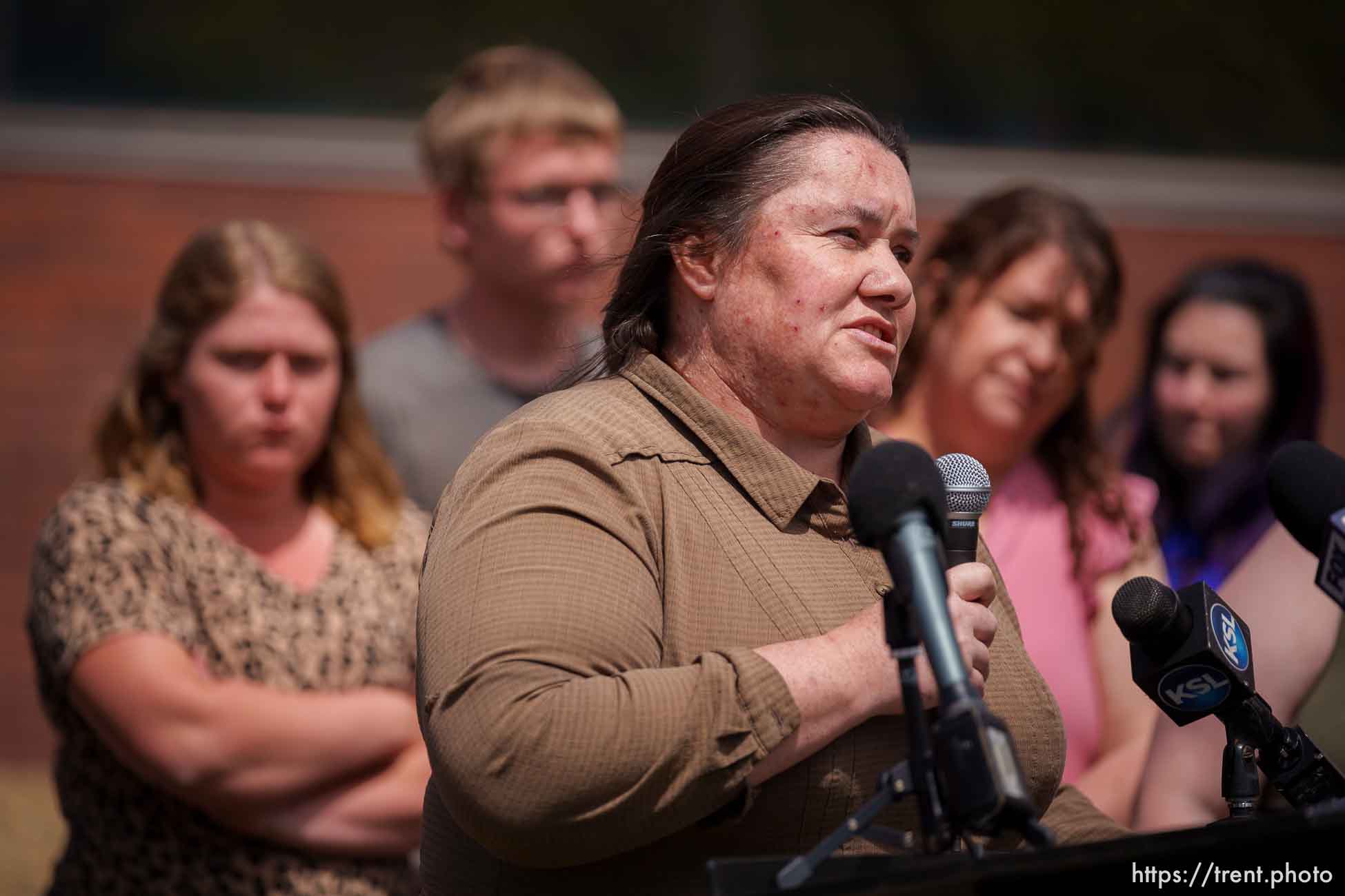 (Trent Nelson  |  The Salt Lake Tribune) Alicia Burnham at a news conference to draw attention to missing FLDS children, in Cedar City on Monday, April 17, 2023.