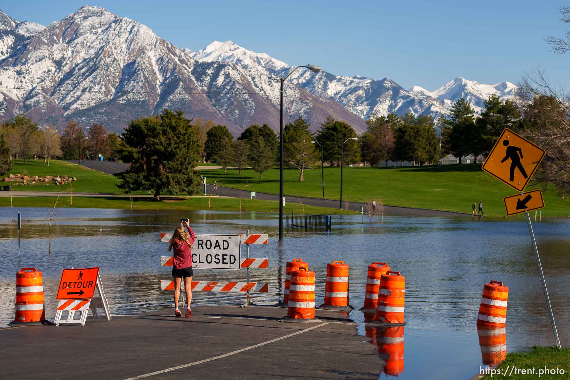 (Trent Nelson  |  The Salt Lake Tribune) High water levels in Salt Lake City's Sugar House Park on Wednesday, April 26, 2023.