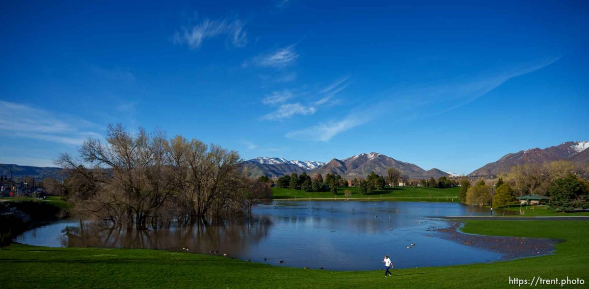 (Trent Nelson  |  The Salt Lake Tribune) High water levels in Salt Lake City's Sugar House Park on Wednesday, April 26, 2023.