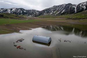 (Trent Nelson  |  The Salt Lake Tribune) Water from melting snowpack fills Dry Lake near Wellsville on Thursday, May 18, 2023.