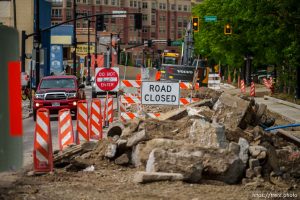 (Trent Nelson  |  The Salt Lake Tribune) Road construction on Highland Drive in Salt Lake City on Thursday, June 1, 2023.