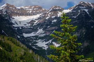 (Trent Nelson  |  The Salt Lake Tribune) Mount Timpanogos  and Stewart Falls as seen from the Pahneekahvets Trail at the Sundance Ski Resort on Friday, June 9, 2023.