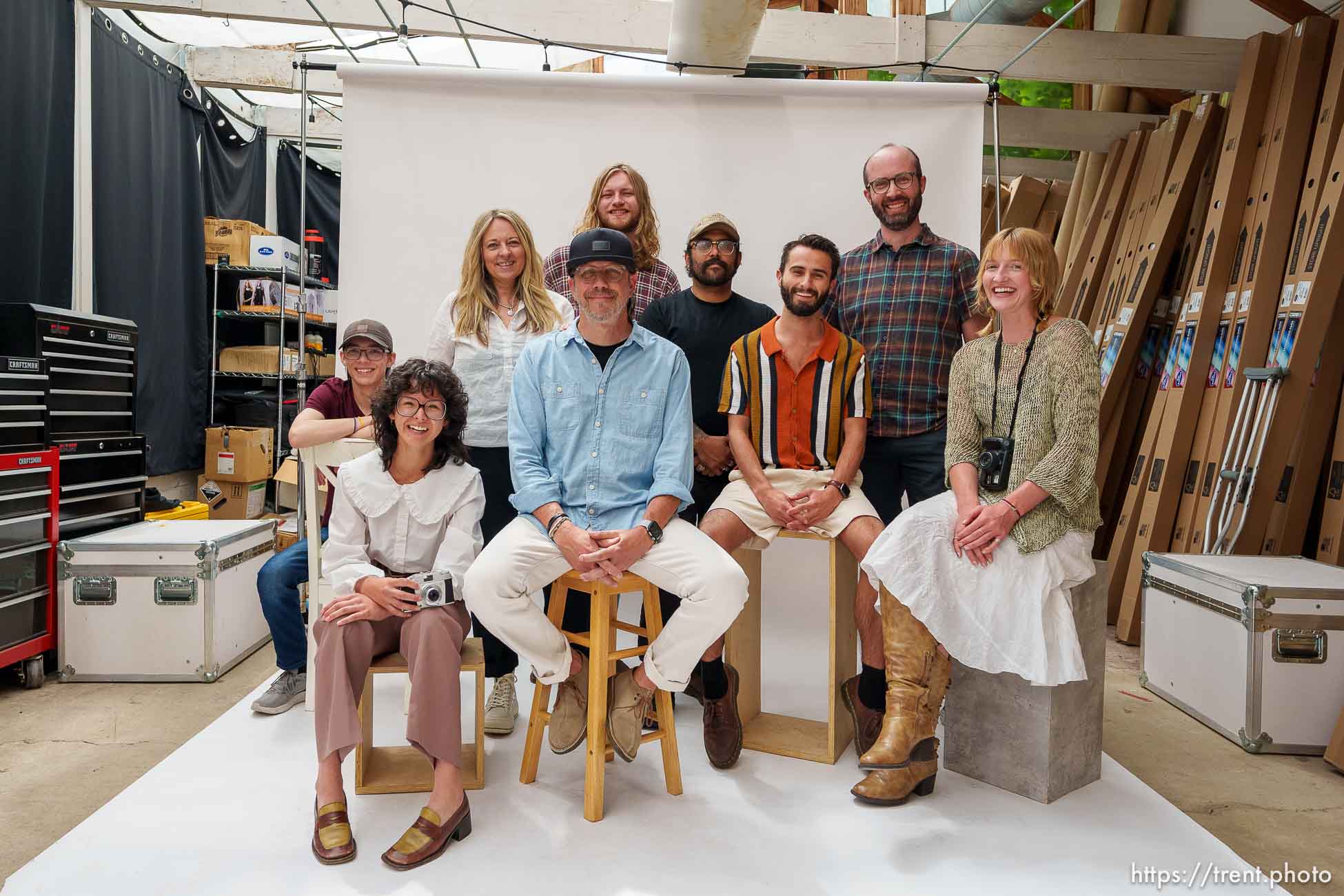 (Trent Nelson  |  The Salt Lake Tribune) The staff at Essential Photo Supply photographed in their greenhouse turned studio space, in Salt Lake City on Tuesday, June 6, 2023.