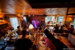 (Trent Nelson  |  The Salt Lake Tribune) Little Lonesome (Chase Gillins and Steph Thomas) performs at the Carriage House Sessions open mic night at Cafe 140B in Salt Lake City on Monday, July 3, 2023.