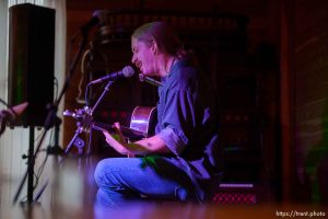 (Trent Nelson  |  The Salt Lake Tribune) Skylar Johnson performs at the Carriage House Sessions open mic night at Cafe 140B in Salt Lake City on Monday, July 3, 2023.