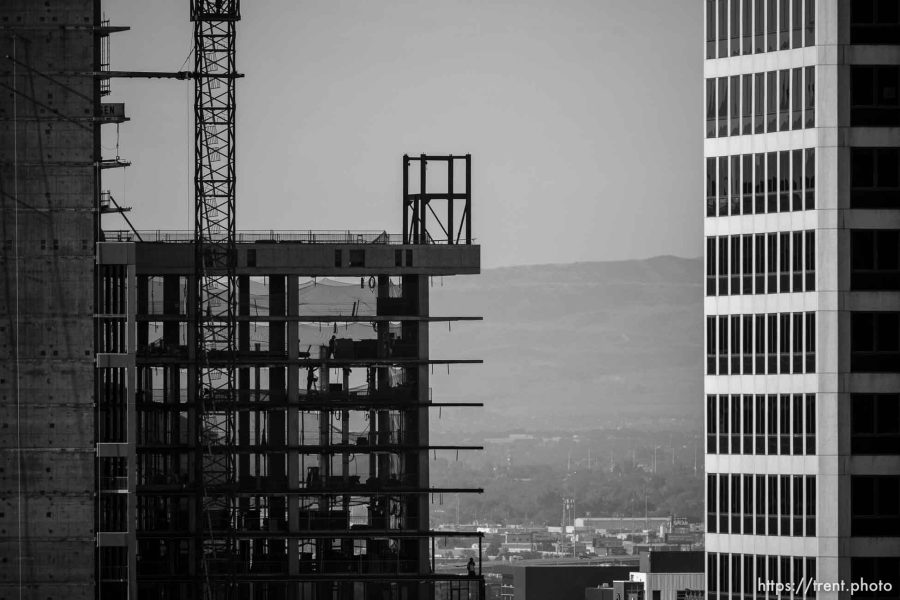 (Trent Nelson | The Salt Lake Tribune) Construction of Astra Tower in Salt Lake City on Monday July 17, 2023.