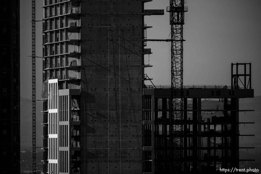 (Trent Nelson | The Salt Lake Tribune) Construction of Astra Tower in Salt Lake City on Monday July 17, 2023.