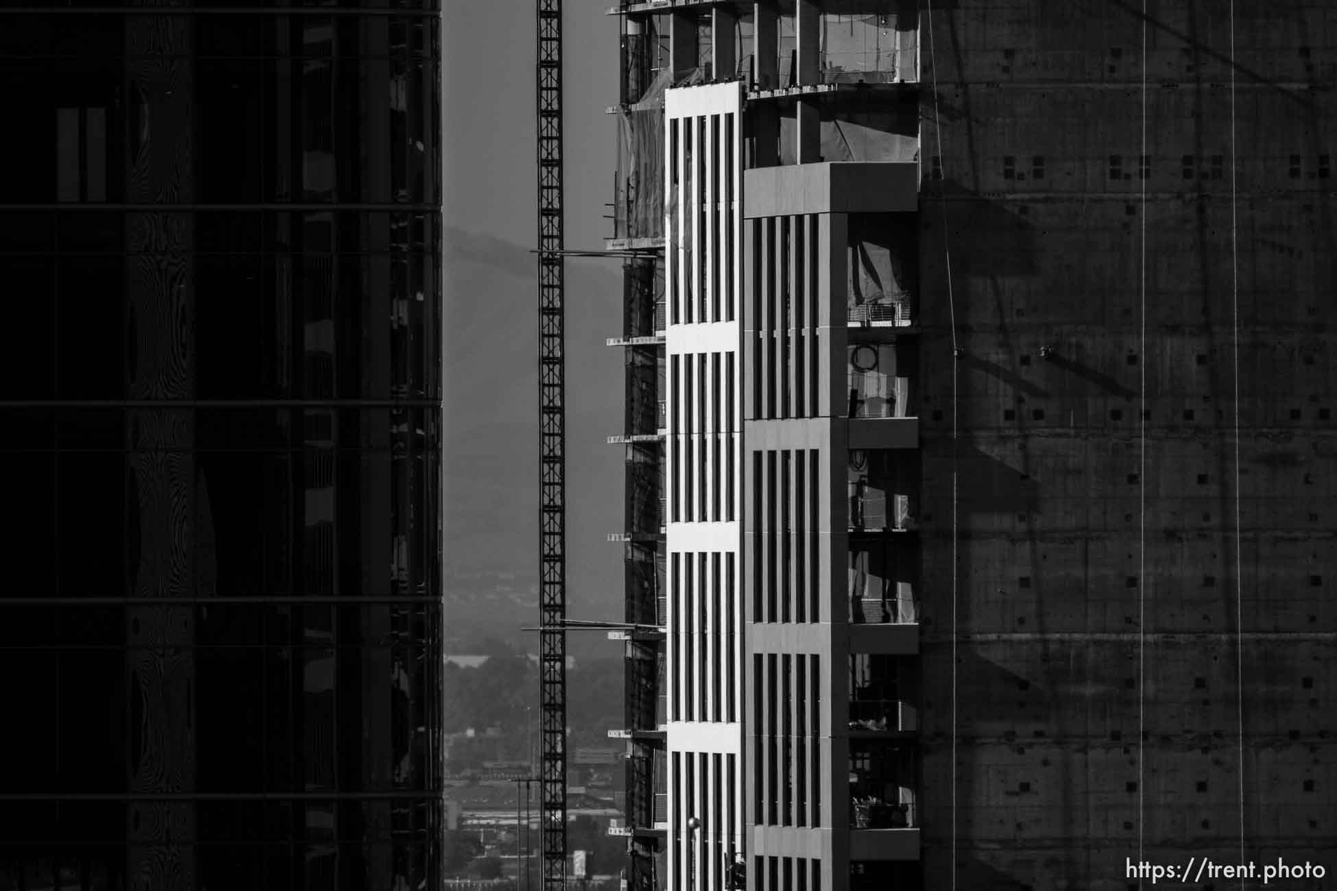 (Trent Nelson | The Salt Lake Tribune) Construction of Astra Tower in Salt Lake City on Monday July 17, 2023.