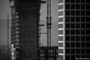 (Trent Nelson | The Salt Lake Tribune) Construction of Astra Tower in Salt Lake City on Monday July 17, 2023.