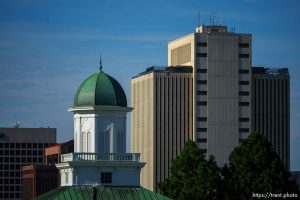 Council Hall and the LDS Church Office Building in Salt Lake City on Monday July 17, 2023.