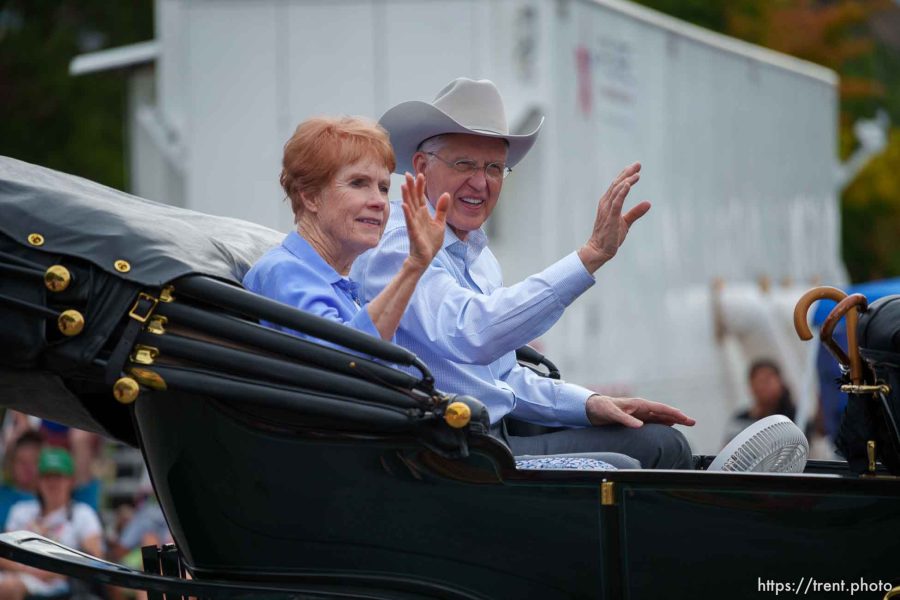 (Trent Nelson  |  The Salt Lake Tribune) Elder D. Todd and Kathy Christofferson at the Days of '47 Parade in Salt Lake City on Monday, July 24, 2023.
