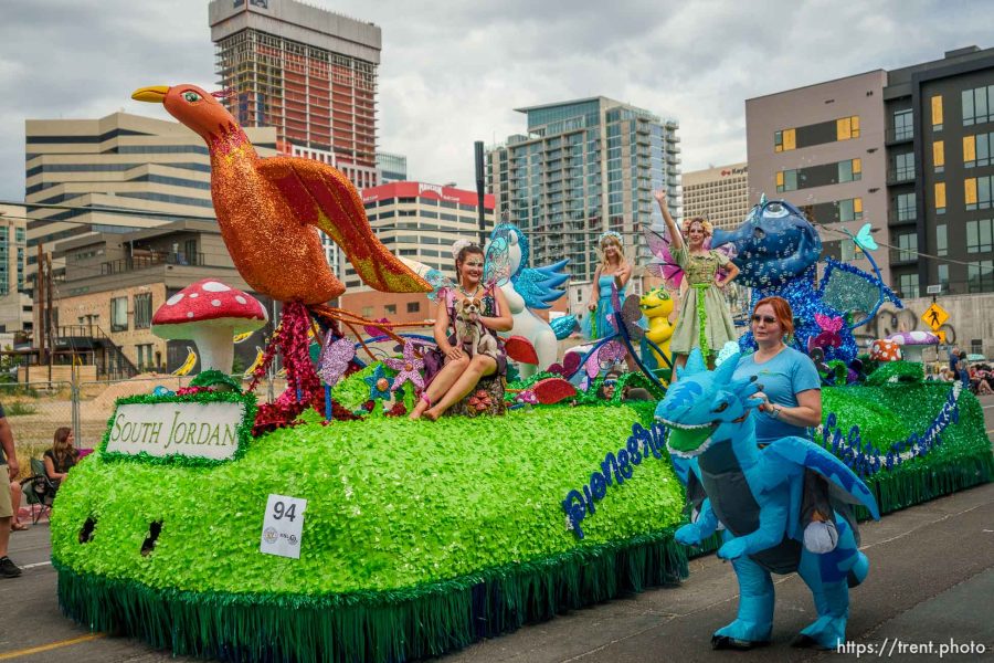 (Trent Nelson  |  The Salt Lake Tribune) A float from the city of South Jordan at the Days of '47 Parade in Salt Lake City on Monday, July 24, 2023.