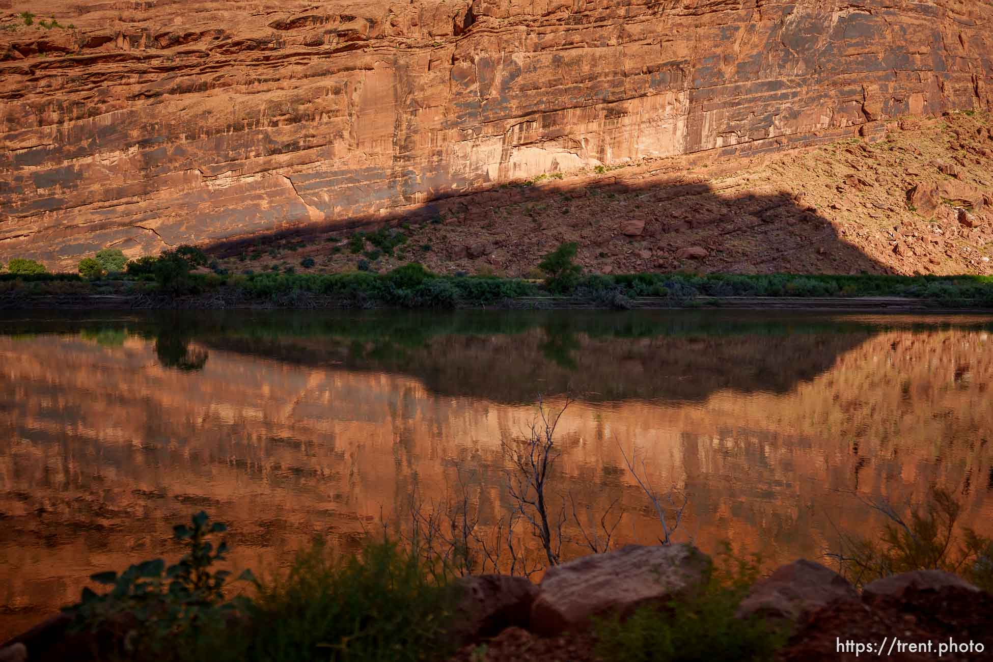 (Trent Nelson  |  The Salt Lake Tribune) The Colorado River flowing next to Kane Creek Blvd in Moab on Thursday, July 27, 2023.