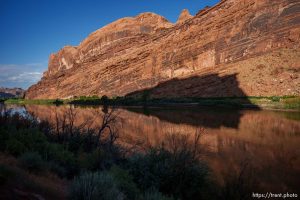 (Trent Nelson  |  The Salt Lake Tribune) The Colorado River flowing next to Kane Creek Blvd in Moab on Thursday, July 27, 2023.