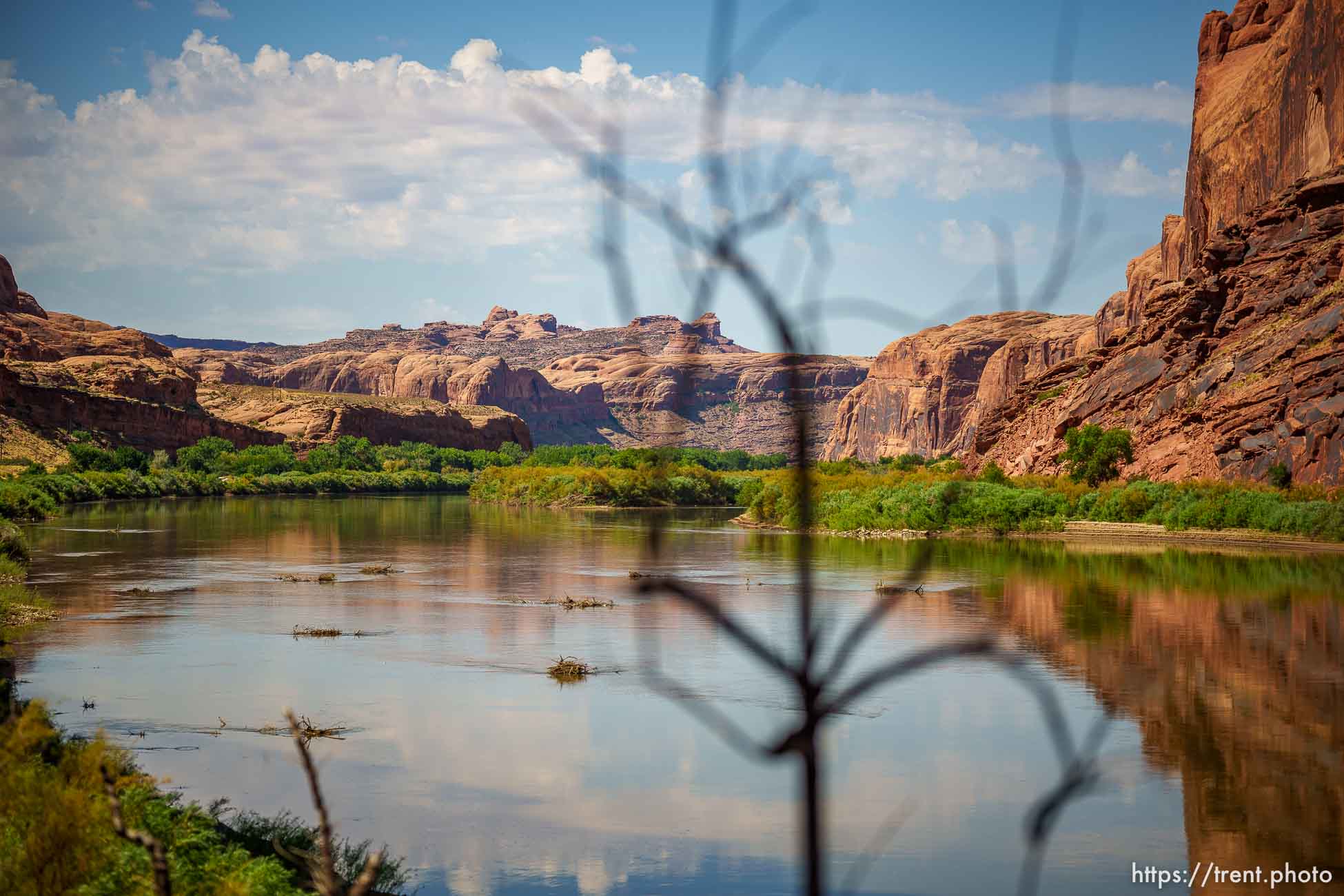 (Trent Nelson  |  The Salt Lake Tribune) The Colorado River flowing next to Kane Creek Blvd in Moab on Thursday, July 27, 2023.