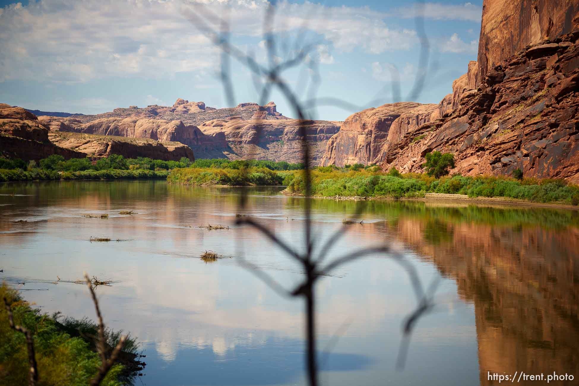 (Trent Nelson  |  The Salt Lake Tribune) The Colorado River flowing next to Kane Creek Blvd in Moab on Thursday, July 27, 2023.