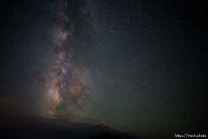 meteor showers and Milky Way near Balance Rock, Arches National Park on Sunday, Aug. 13, 2023.