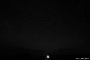 meteor showers and Milky Way near Balance Rock, Arches National Park on Sunday, Aug. 13, 2023.