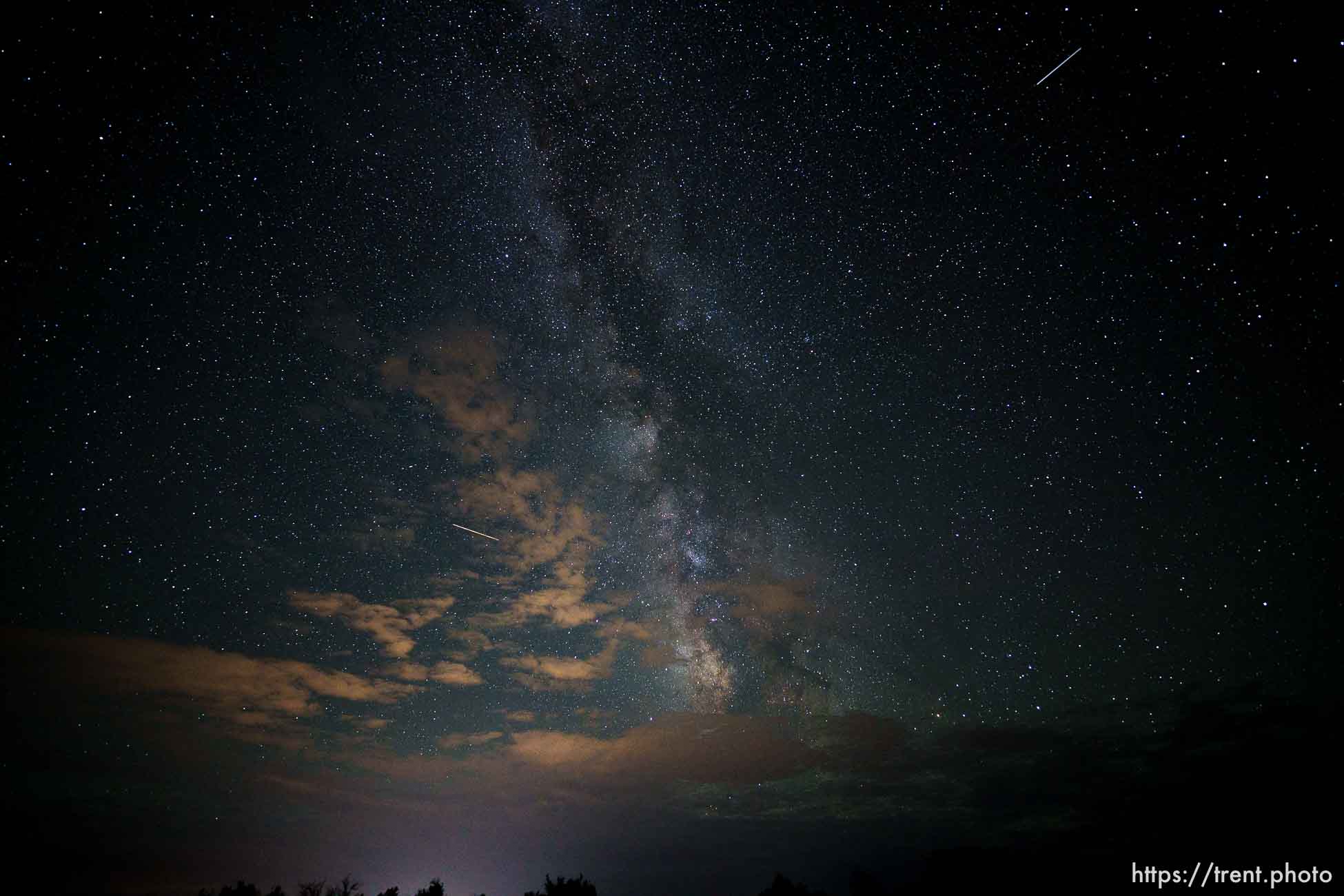 meteor showers and Milky Way near Balance Rock, Arches National Park on Sunday, Aug. 13, 2023.