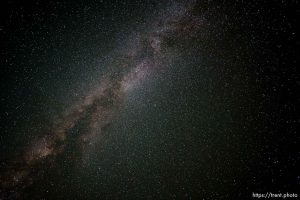 meteor showers and Milky Way near Balance Rock, Arches National Park on Sunday, Aug. 13, 2023.