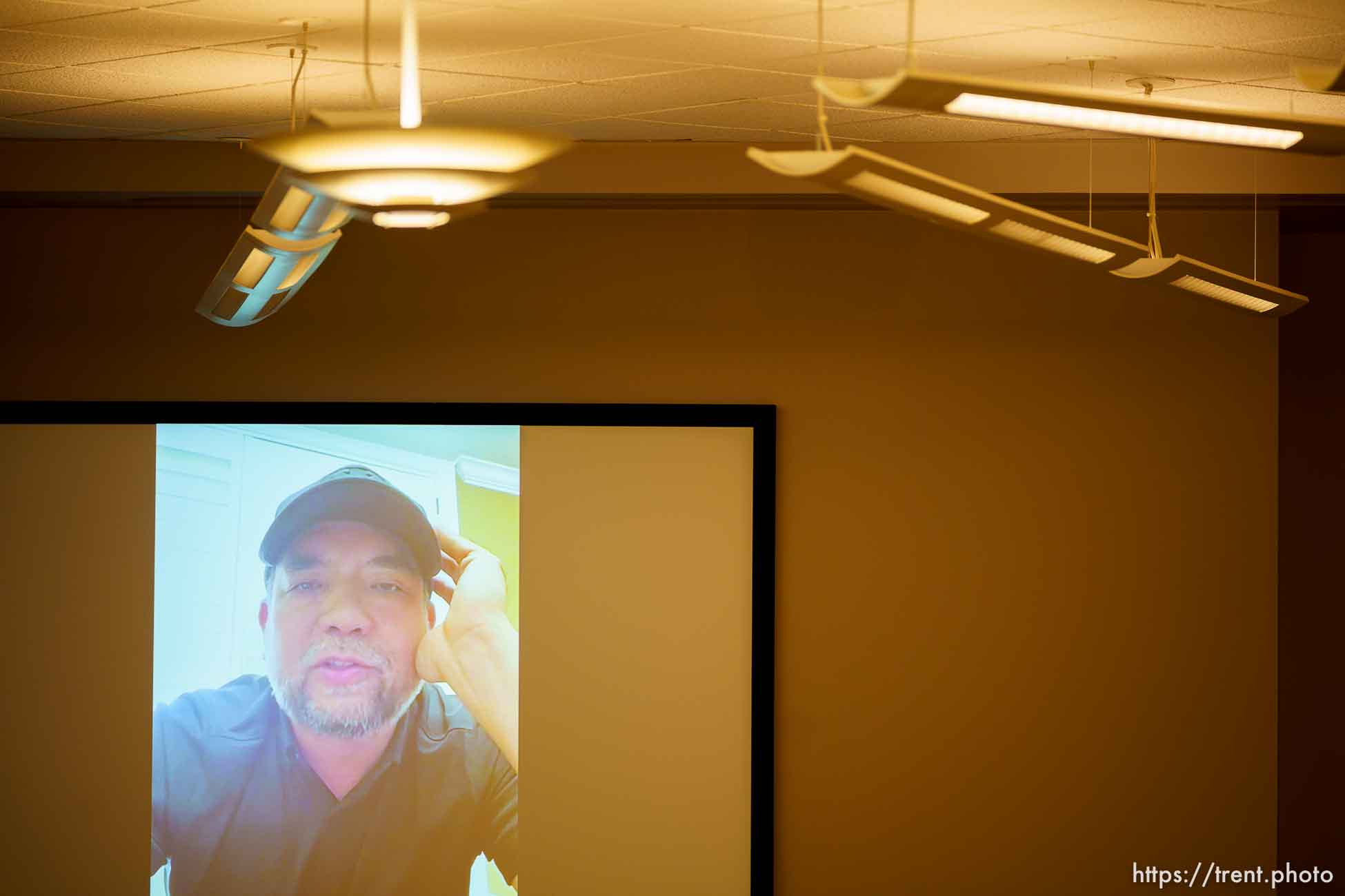 (Trent Nelson  |  The Salt Lake Tribune) Utah Attorney General Sean Reyes speaks virtually as the Utah Republican Party holds its quarterly State Central Committee meeting in Sandy on Saturday, Aug. 19, 2023.