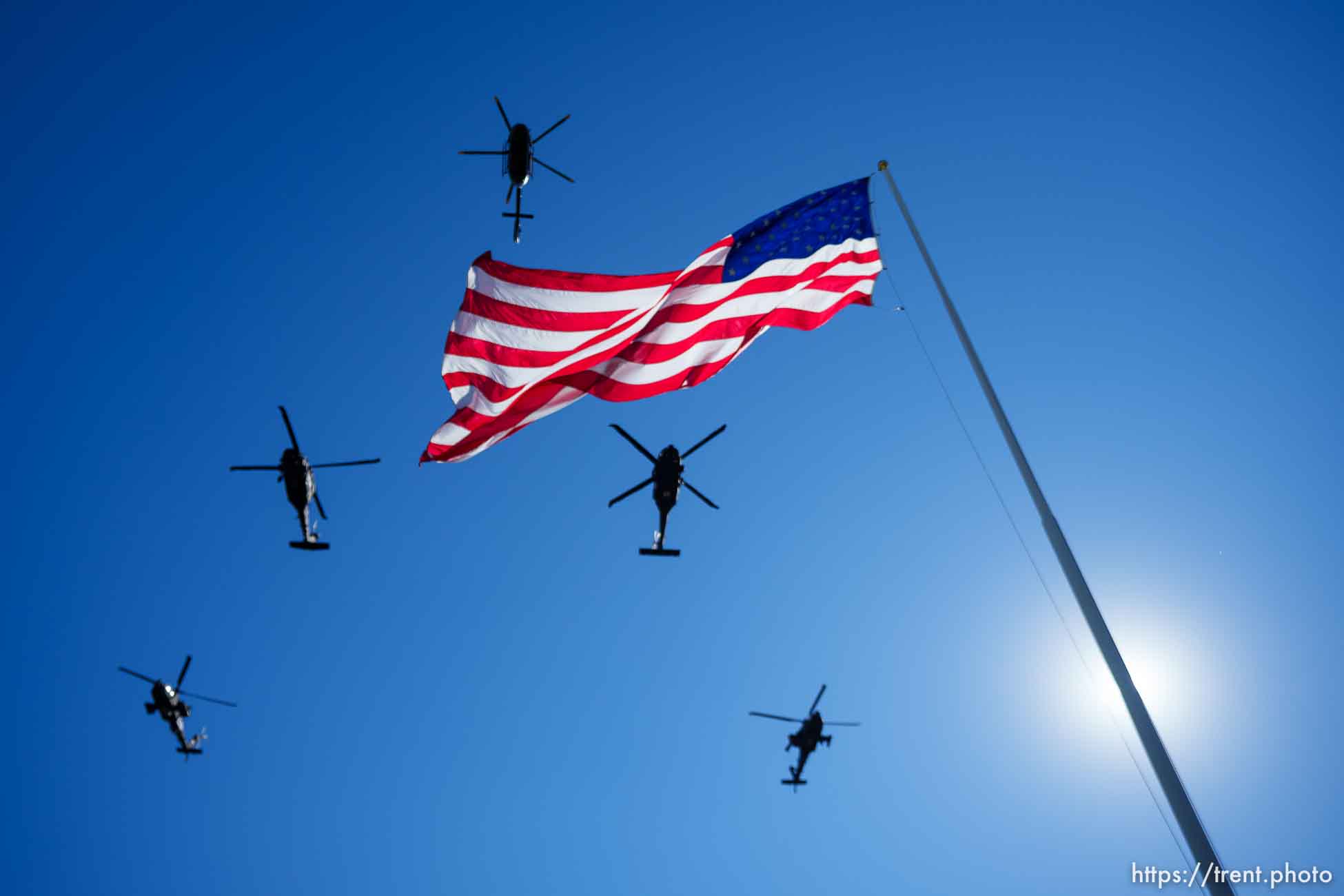 (Trent Nelson  |  The Salt Lake Tribune) A helicopter flyover during Utah National Guard Governor's Day at Camp Williams on Saturday, Sept. 9, 2023.