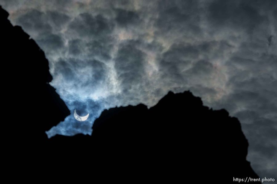 (Trent Nelson  |  The Salt Lake Tribune) The beginning of the annular solar eclipse as seen in Tooele County north of Ibapah on Saturday, Oct. 14, 2023.