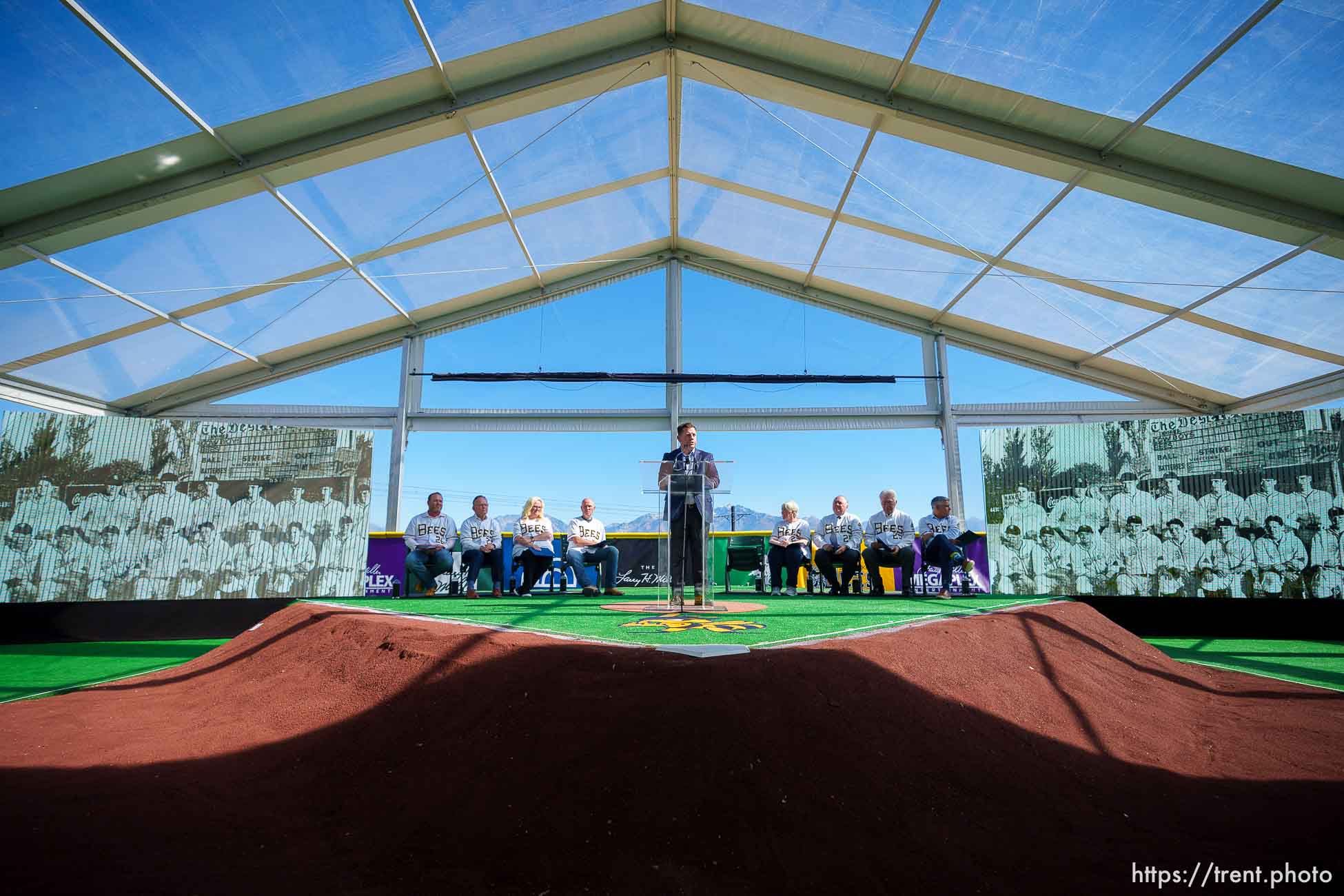 (Trent Nelson  |  The Salt Lake Tribune) Steve Starks speaks at the groundbreaking for the new Salt Lake Bees ballpark and Phase 1 of Downtown Daybreak in South Jordan on Thursday, Oct. 19, 2023.