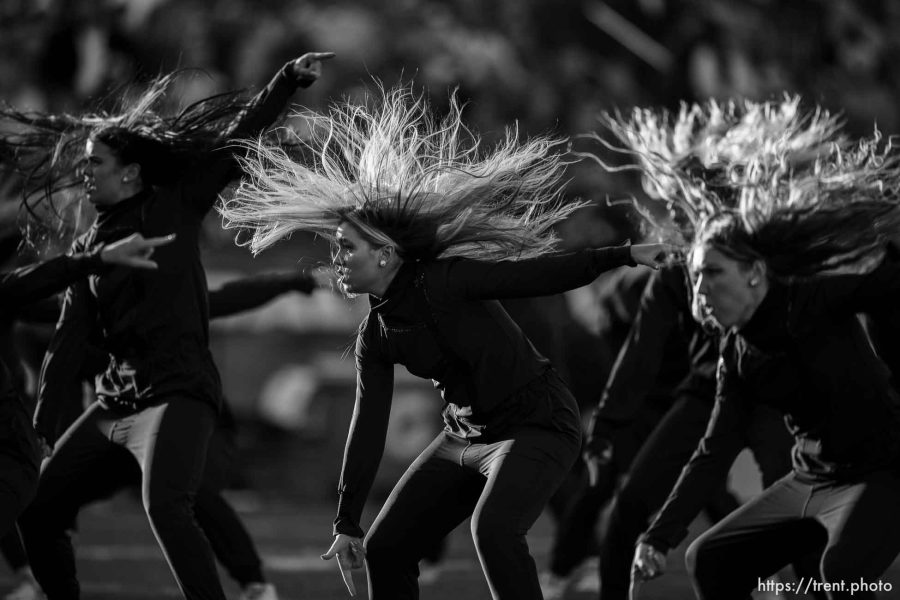 (Trent Nelson  |  The Salt Lake Tribune) The BYU Cougarettes perform as BYU hosts Texas Tech, NCAA football in Provo on Saturday, Oct. 21, 2023.