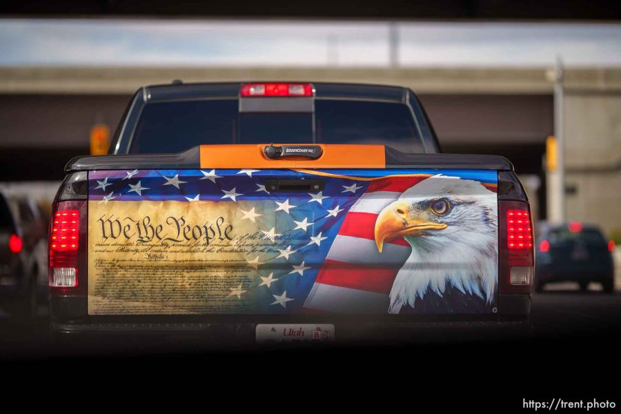 Patriotic display on a truck in Sandy on Wednesday, Oct. 25, 2023.