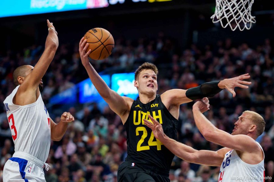 (Trent Nelson  |  The Salt Lake Tribune) Utah Jazz center Walker Kessler (24) as the Utah Jazz host the LA Clippers, NBA basketball in Salt Lake City on Friday, Oct. 27, 2023.