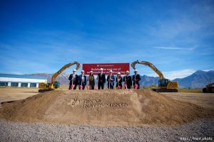 (Trent Nelson  |  The Salt Lake Tribune) The groundbreaking ceremony for Texas Instrument's new semiconductor fabrication facility in Lehi on Thursday, Nov. 2, 2023.