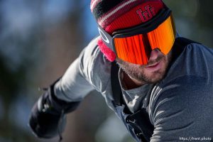 (Trent Nelson  |  The Salt Lake Tribune) A snowboarder enjoys opening day at Solitude Mountain Resort on Friday, Nov. 10, 2023.