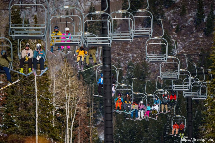 (Trent Nelson  |  The Salt Lake Tribune) Skiers enjoy opening day at Solitude Mountain Resort on Friday, Nov. 10, 2023.