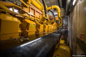 (Trent Nelson  |  The Salt Lake Tribune) Jesse Federico in the engine room of the Davis Landfill’s Bitcoin mining site in Layton on Monday, Nov. 13, 2023.