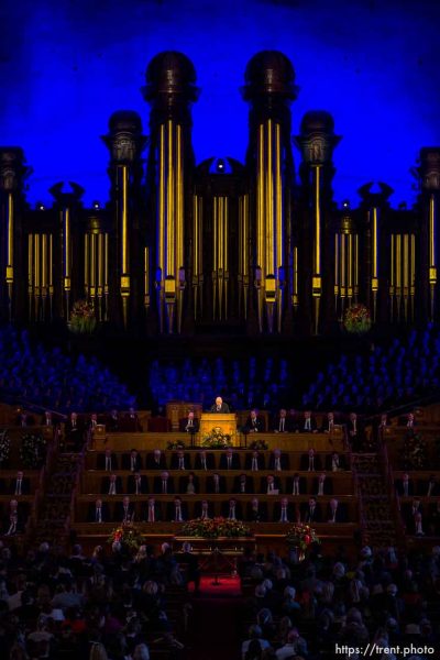 (Trent Nelson  |  The Salt Lake Tribune) President Dallin H. Oaks at the funeral for M. Russell Ballard, longtime Latter-day Saint apostle, at the Tabernacle in Salt Lake City on Friday, Nov. 17, 2023.