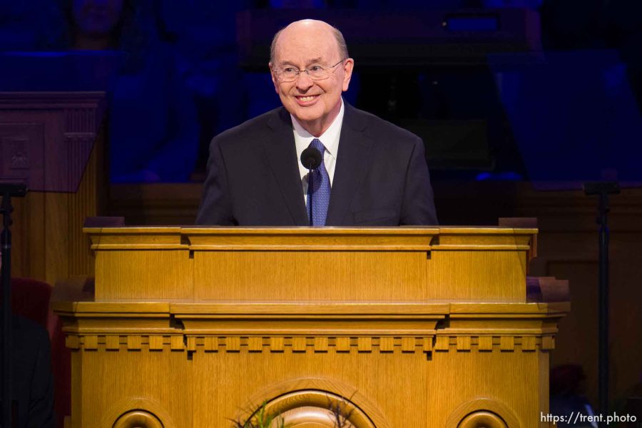 (Trent Nelson  |  The Salt Lake Tribune) Apostle Quentin L. Cook speaks at the funeral for M. Russell Ballard, longtime Latter-day Saint apostle, at the Tabernacle in Salt Lake City on Friday, Nov. 17, 2023.